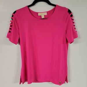 Michael Kors Pink Ladder Cutout Sleeve Top Size M Short Sleeve